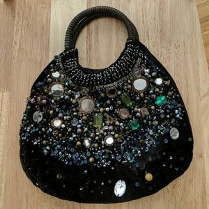 Embellished, beaded velvet purse handbag
